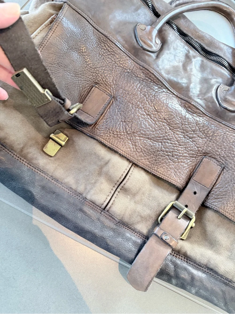 Campomaggi Nelson Brown Leather & Canvas Messenger Bag with Adjustable Strap